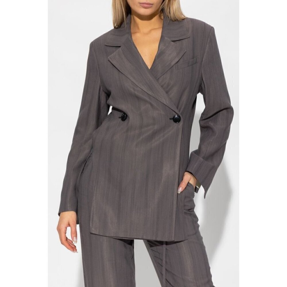 Ganni Drapey Cut Out Double Breasted Blazer Gray Womens Size 32 US XS